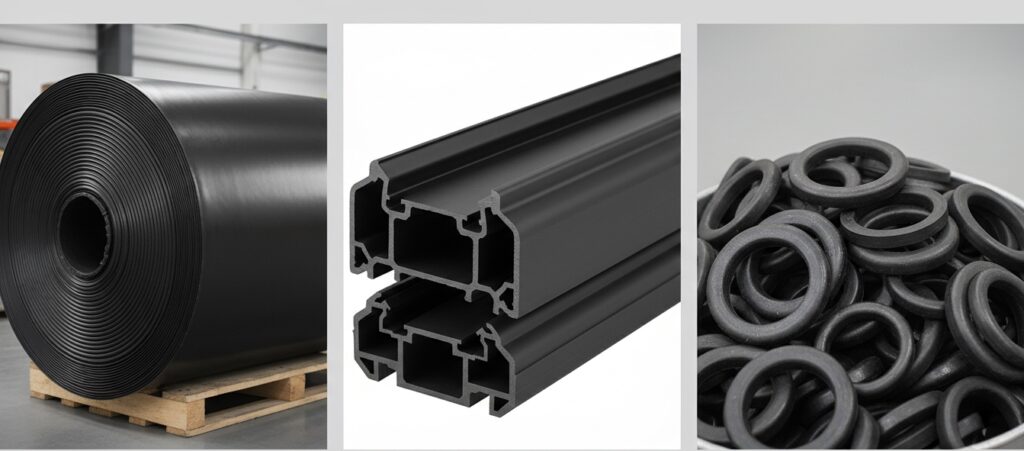 Neoprene rubbersheet rolls, extruded neoprene door gaskets, and molded neoprene o rings