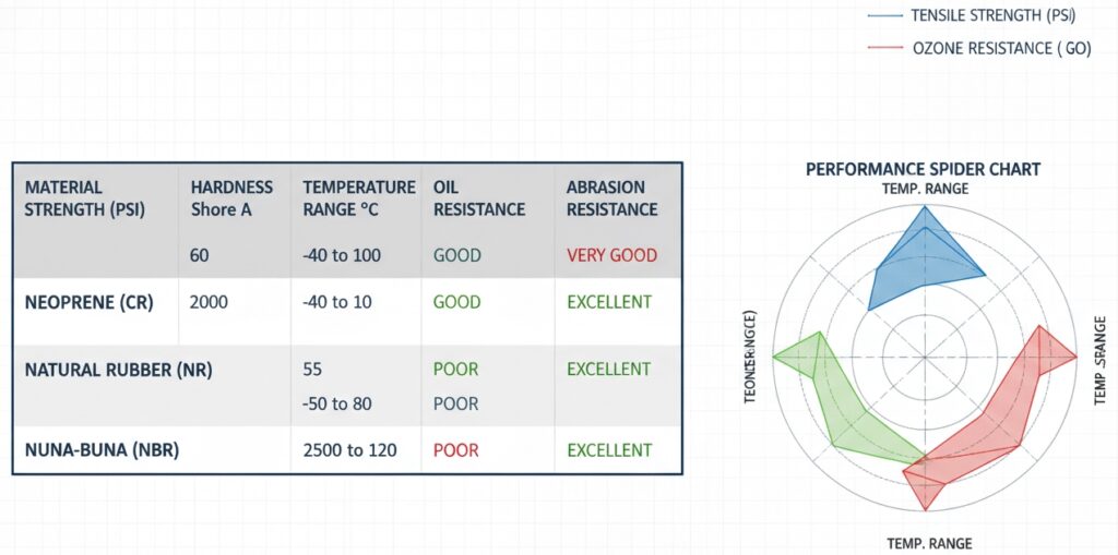 Neoprene gasket specification chart and temperature properties