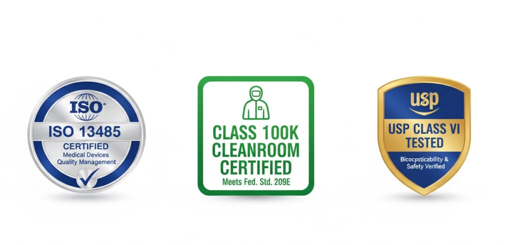 ISO 13485, Class 100K Cleanroom, USP Class VI