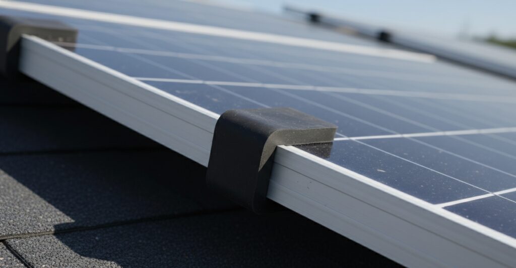 Solar panel mounting clamps with black rubber