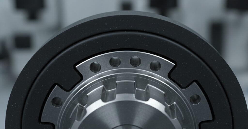 Custom rubber transfer molding part with metal insert bonding, manufactured by RiseUp Rubber