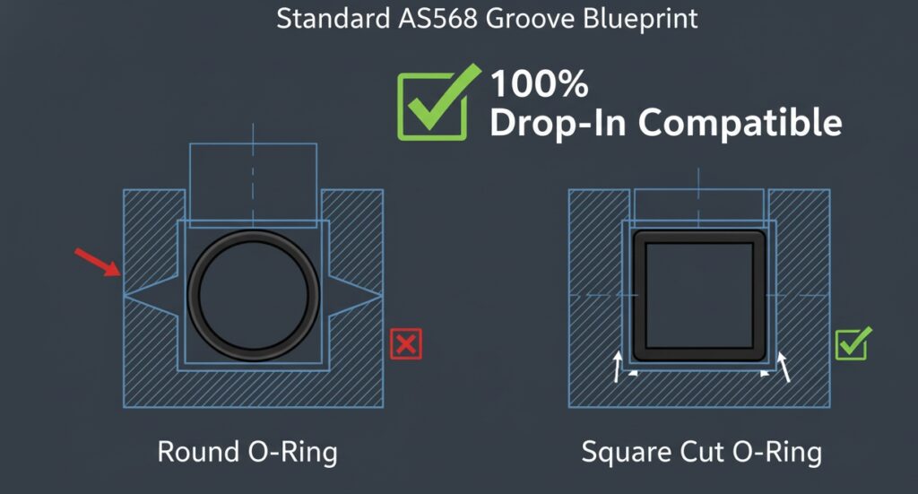 Square section rings offer seamless drop-in replacement for standard AS568 O-ring grooves with no hardware redesign required