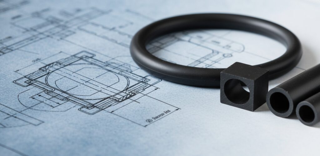 Custom extruded rubber rings and non-circular cord profiles designed for fluid power engineers and rapid prototyping