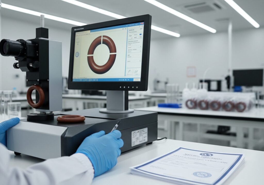 Quality assurance inspection of custom and standard AS568 Viton rubber O-rings with full material traceability