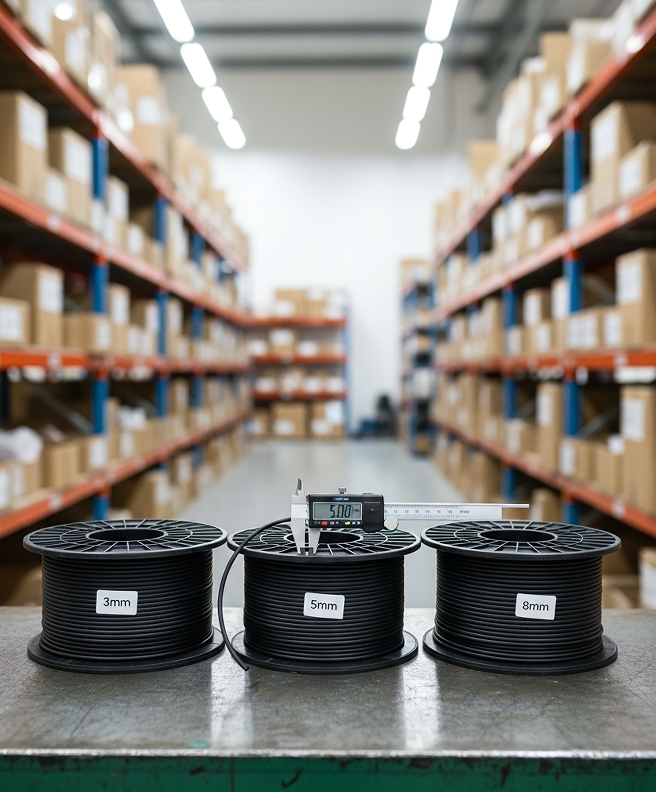 Massive warehouse inventory of metric and imperial NBR O-ring cords packaged in heavy-duty 50m and 100m spools for wholesale distribution