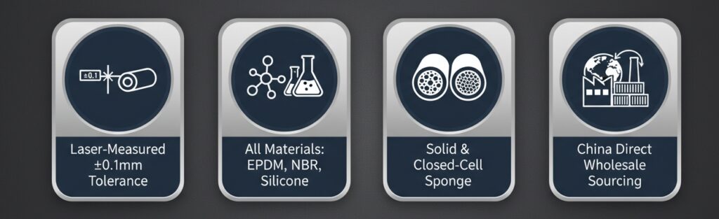 Core advantages of wholesale rubber cord: precise tolerances, all elastomer materials, solid and sponge types, and direct factory pricing