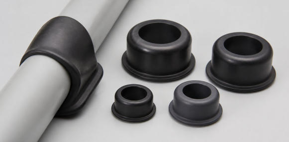 Flexible rubber grommets in different materials and Shore A hardness levels