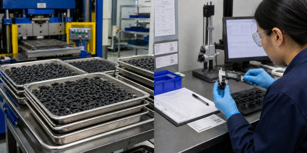 Custom rubber grommet mass production dimensional inspection and traceability