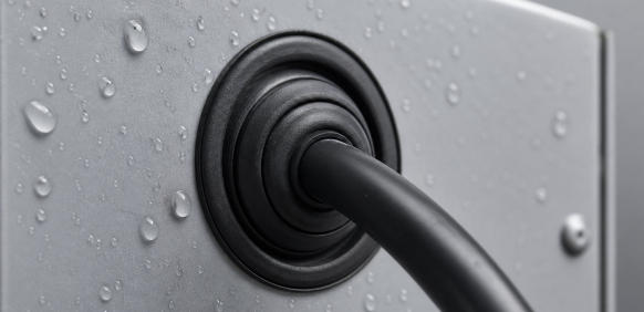 Custom waterproof rubber grommet with sealing lips around a cable