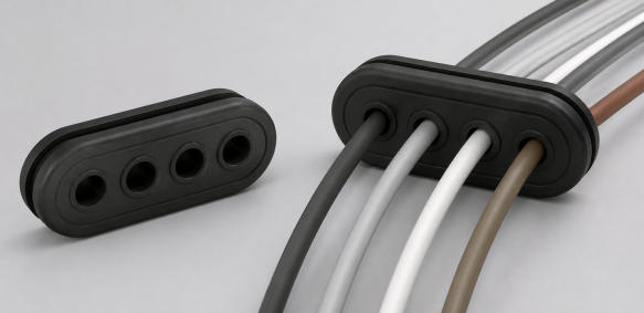 Custom wire harness rubber grommet with multiple cable passages