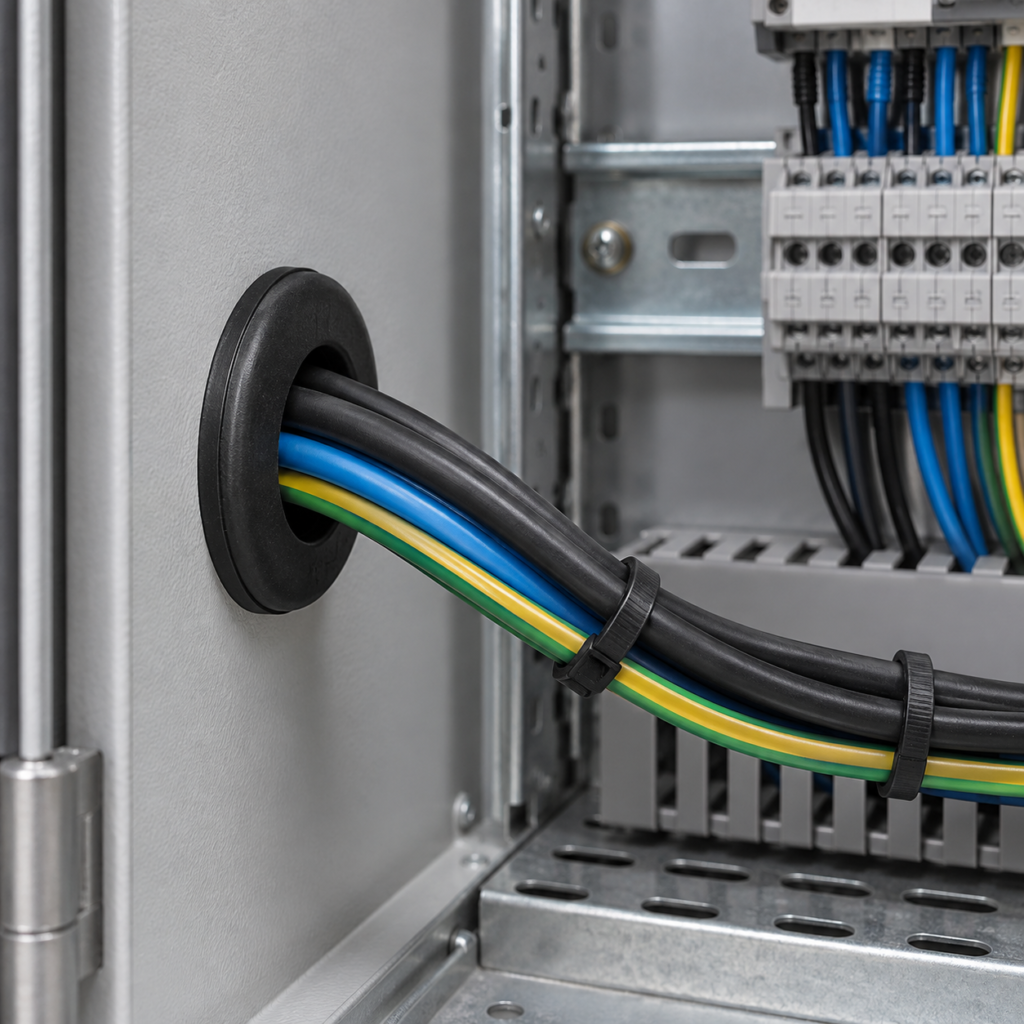 Control cabinet cable entry and panel protection