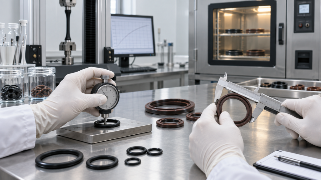 Laboratory inspection of dimensions, hardness, tensile strength and aging