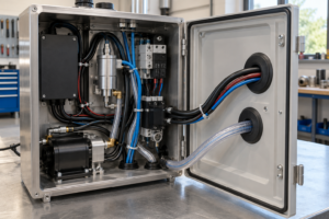 [application-equipment-housing-real.png](D:\\Documents\\ChatGPT\\产品文案备用测试\\neoprene_images\\application-equipment-housing-real.png)Neoprene rubber grommet protecting internal wires inside an equipment housing