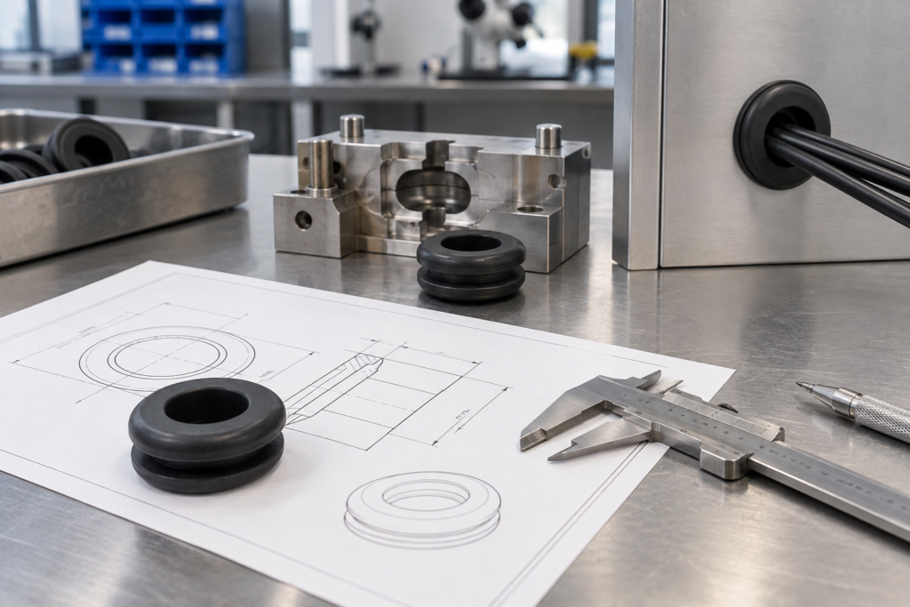 :Custom SBR rubber grommet developed from a customer drawing and physical sample